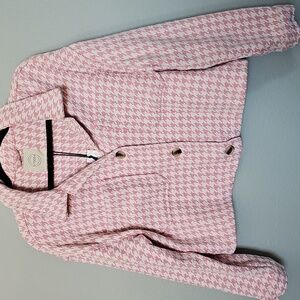 Stoosh Girly Clueless NWT XL Pink Houndstooth Wool Blend Crop Blazer Jacket